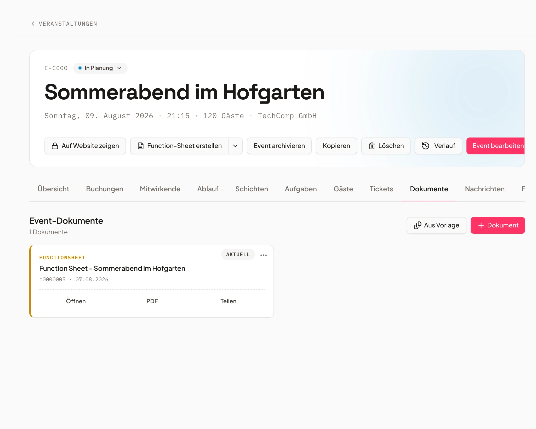 Dokumente einer Veranstaltung in Univents
