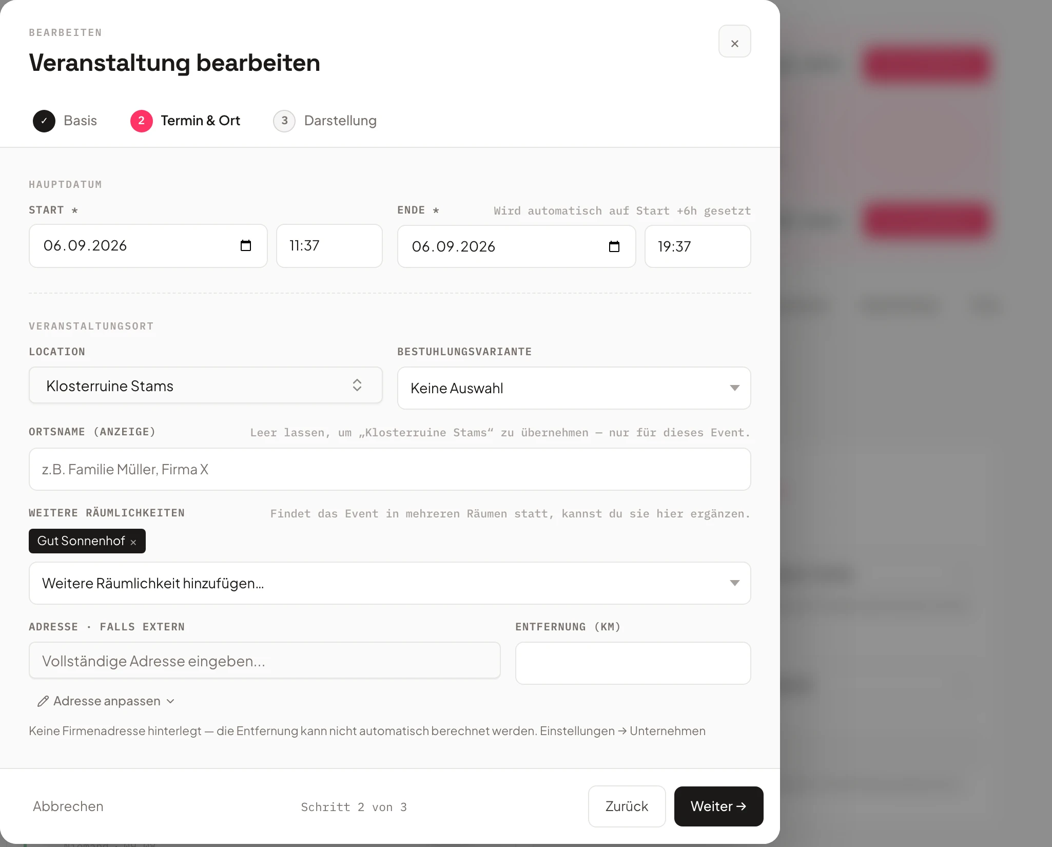 Mehrere Räumlichkeiten für eine Veranstaltung in Univents auswählen