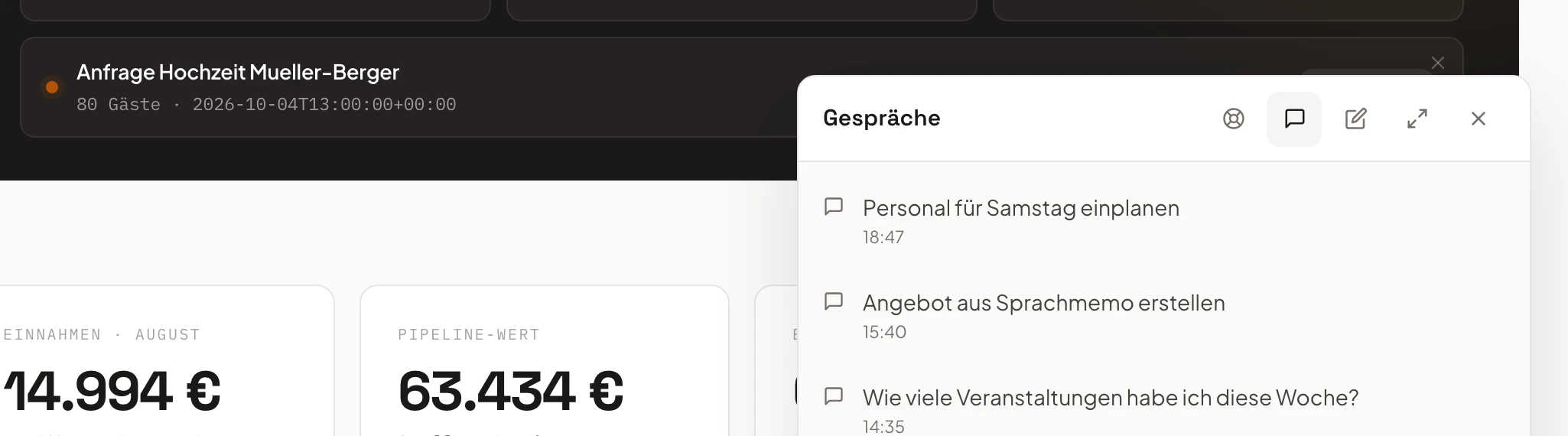Conversation history of the AI assistant in Univents with multiple conversations