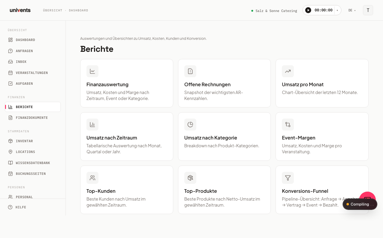 Berichte-Hub: Überblick über alle Auswertungen