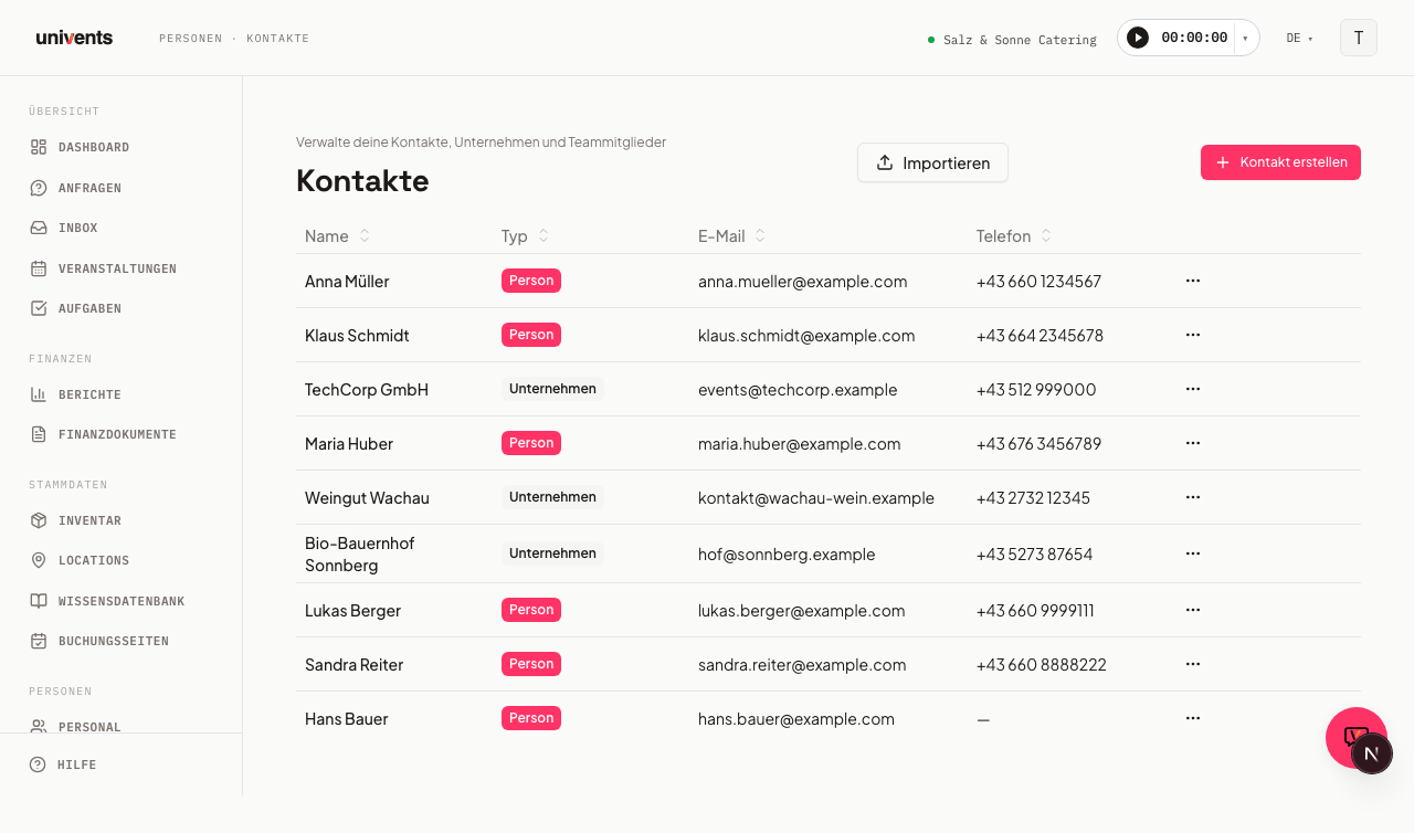 Kontakte & Firmen verwalten