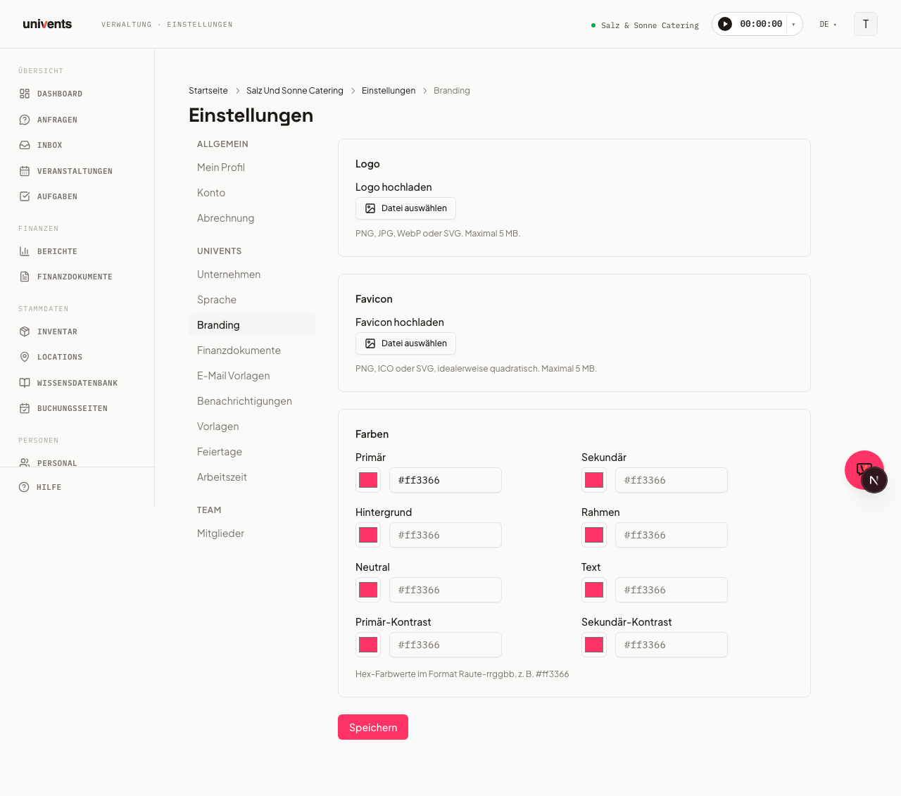 Branding einstellen (Logo, Farben)