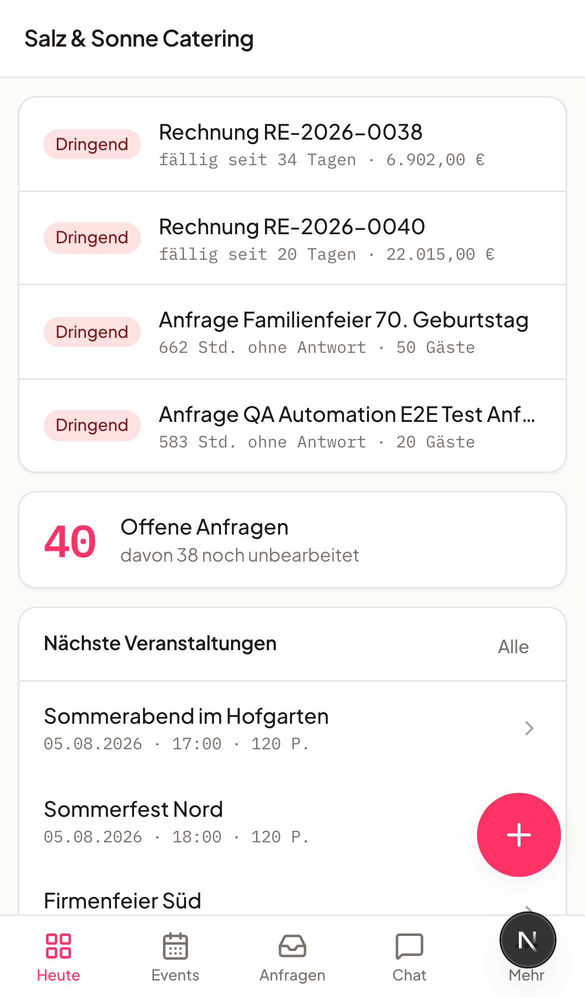 Univents auf dem Handy: die mobile App-Ansicht